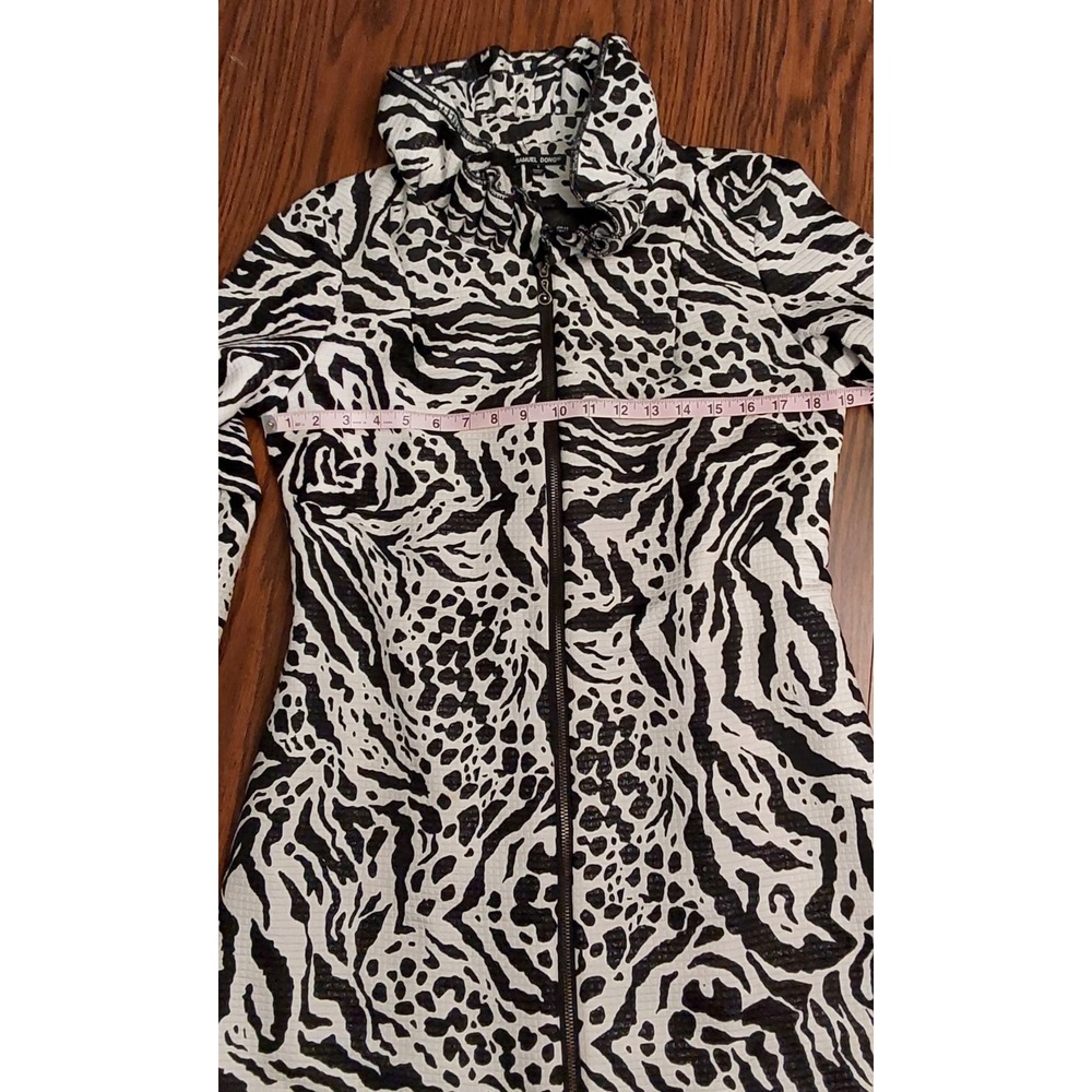 Samuel Dong Womens Zebra Animal Print Ruffle Collar Jacket Black White Small - Picture 8 of 12